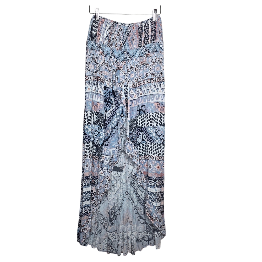 Somedays Lovin Geometric Maxi Skirt Front Slit Blue Size XS